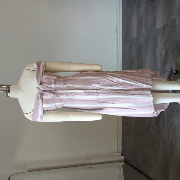 Express Striped Off Shoulder Tie Front Dress Pink White XS button preppy summer - Picture 2 of 10